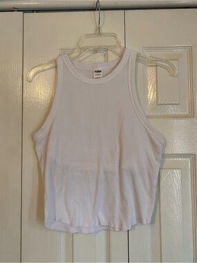 PINK Victoria's Secret White Ribbed  built in shelf bra Tank Top